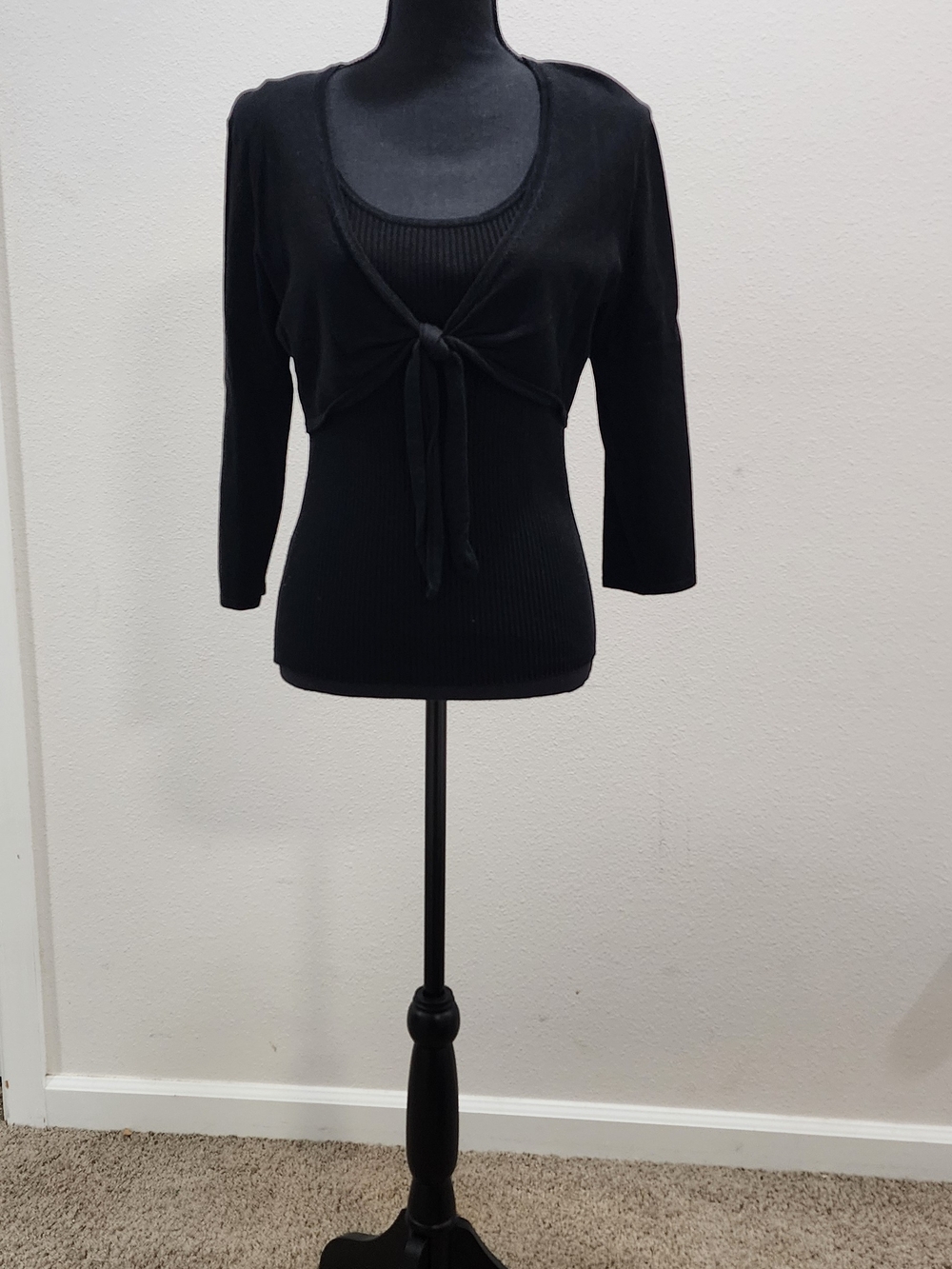 Cupio Black Tie-Front Layered Knit Camisole Set